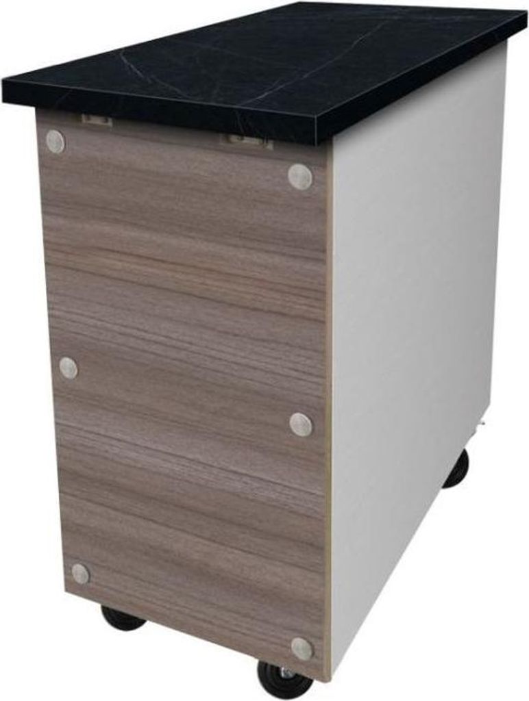 Kassentisch aus Edelstahl, Granit Star Galaxy schwarz, mit Holzverkleidung, 80 x 82