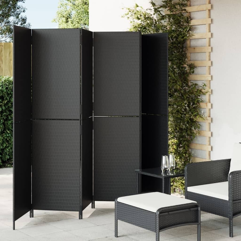 CLORIS Paravent 6-tlg. Schwarz Poly Rattan, 20,8 kg
