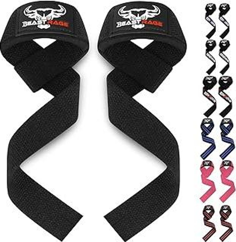 BEAST RAGE Zughilfen für Krafttraining (Fitness Straps) Kreuzheben Gurte Frauen Männer (Gepolstert) Gewichthebergurte Baumwolle Handgelenkstütze...