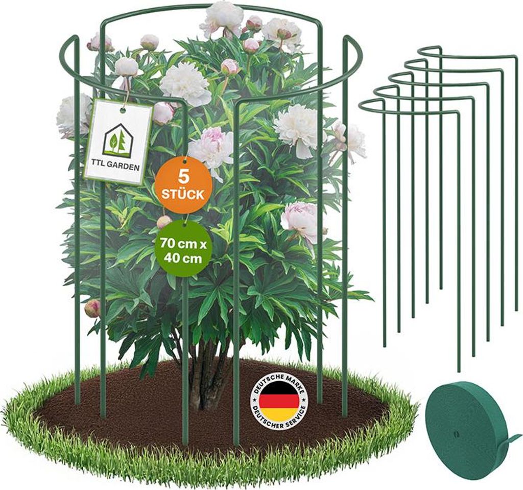 TTL GARDEN Strauchstützen 70×40 cm 5er Set inkl. Klettband Produktbild 