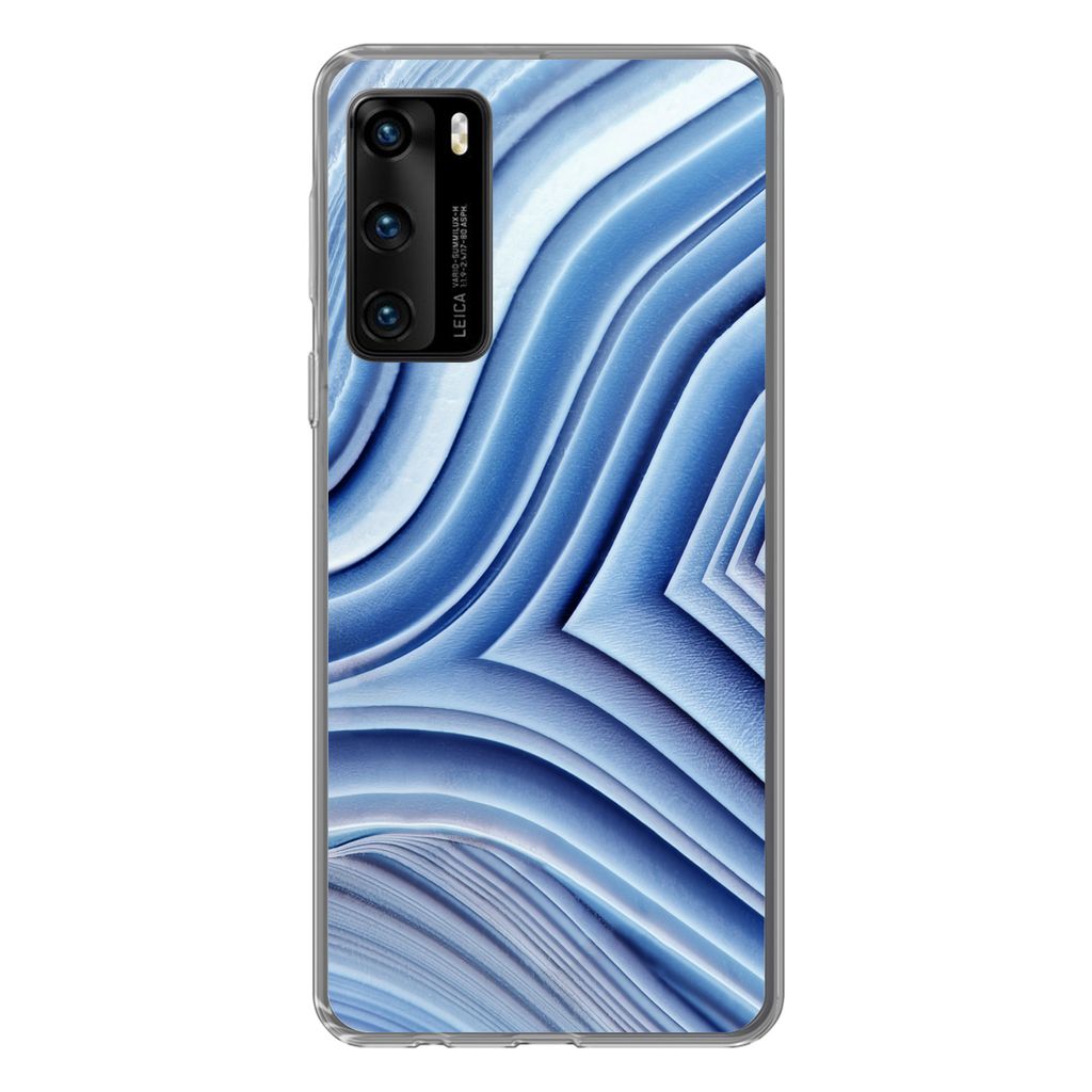 MuchoWow Handyhülle Schutzhülle Hülle für Huawei P40 Natursteine - Muster - Blau Silikon Softcase Handy Hülle - Handytasche