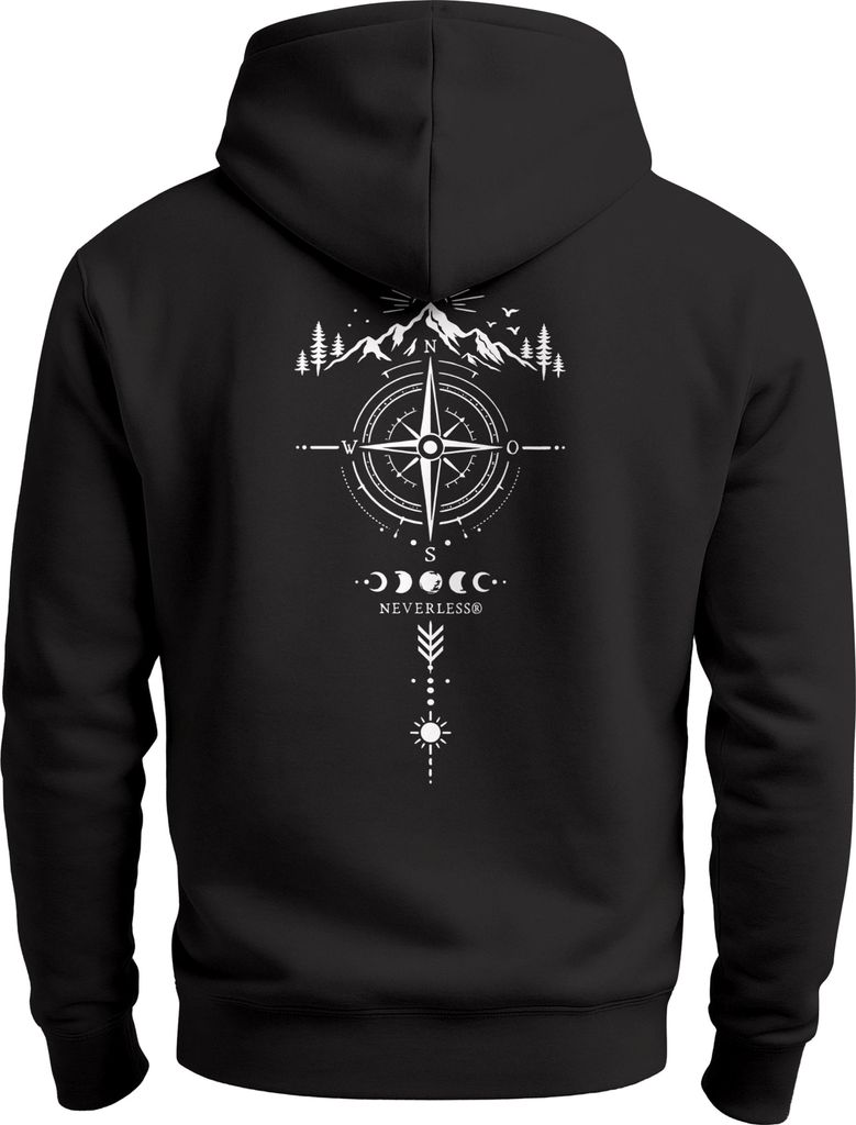 Herren Hoodie Kompass Design Rückenaufdruck Outdoor Symbole Kapuzen-Pullover Männer Fashion Streetstyle Neverless