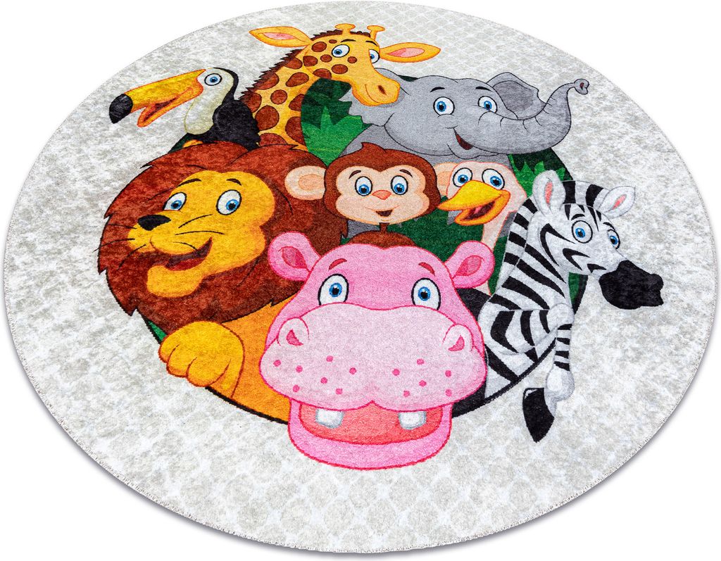 JUNIOR 51595.801 Kreis Tiere, Afrika für Kinder Anti-Rutsch - grau Grau rund 160 cm
