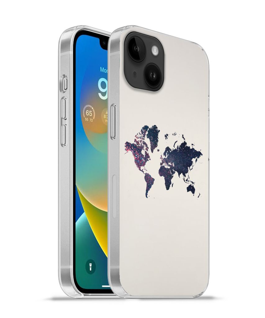 MuchoWow Handyhülle Schutzhülle Hülle für Apple iPhone 14 Plus - Soft case Weltkarte - Licht - Rot Silikon Softcase Handy Hülle - Abbildung