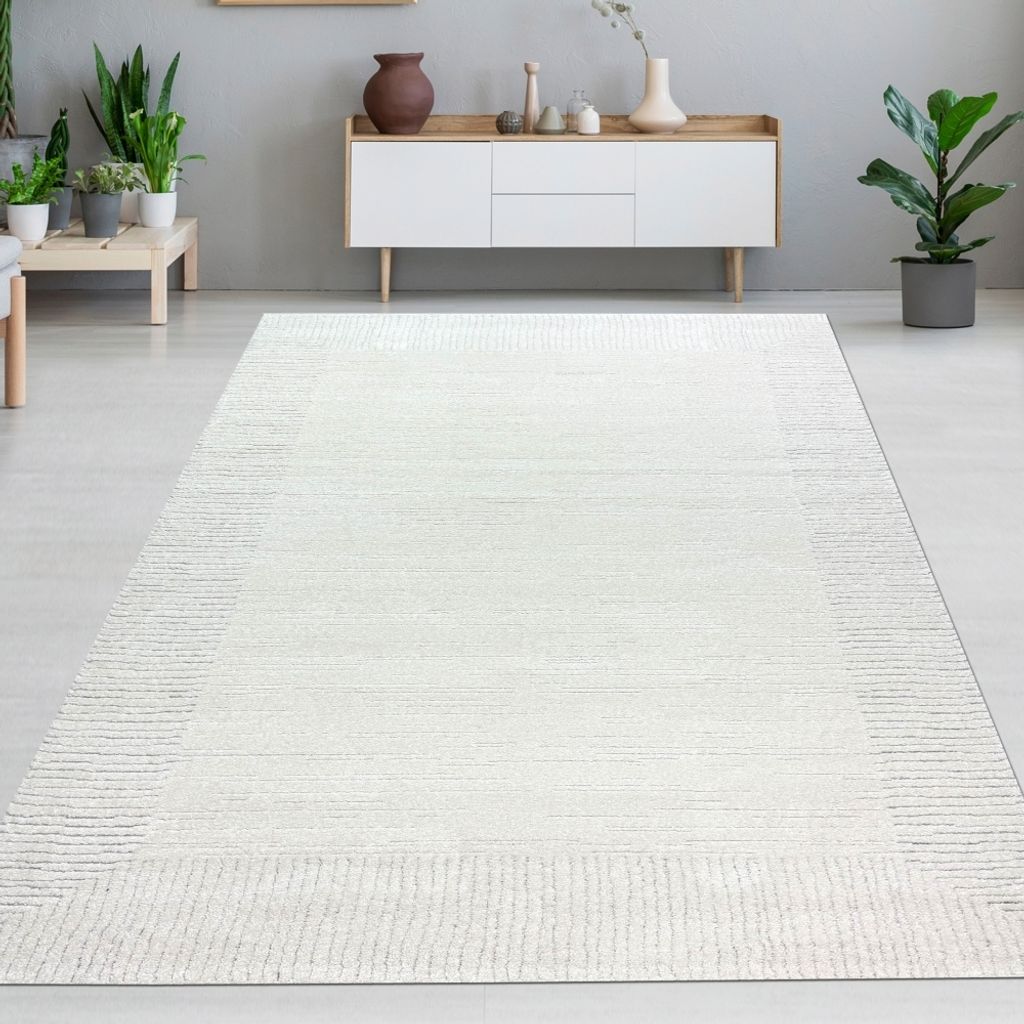 Wohnzimmer Schlafzimmer Teppich Striche weich 3d-effekt creme grau Größe - 240 x 340 cm