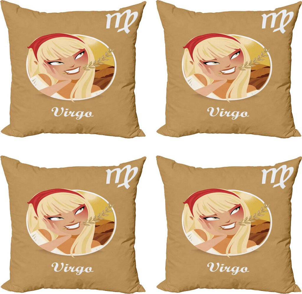 ABAKUHAUS Sternzeichen Jungfrau Kissenbezug Set (4 Stück), Jugendlich Mädchen Weizen, Moderner Doppelseitiger Digitaldruck, 40 cm x 40 cm, Mehrfa...
