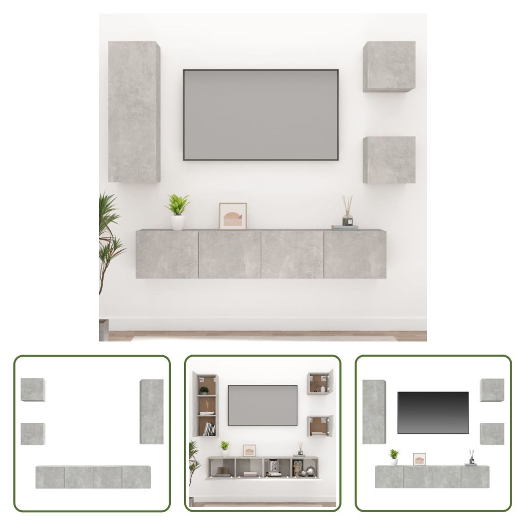The Living Store 5-tlg. TV-Schrank-Set Betongrau Holzwerkstoff