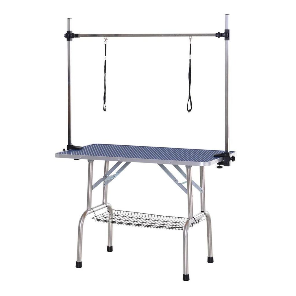 EazyGroomer Edelstahl-Pflegetisch – Rutschfeste Arbeitsfläche – Doppelter Pflegearm – Hunde und Welpen – 118 x 60 x 75H cm - Trimmtisch - ...