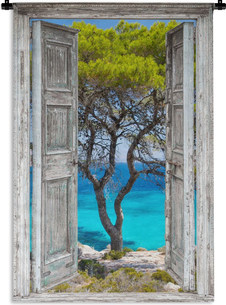 MuchoWow Wandteppich Wandbehang Baum - Tropisch - Meer - Blick - Strand 60x90 cm Tapisserie Dekoration Wandtuch - Foto-Teppich - Abwaschbar