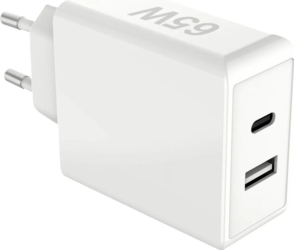 Adaptateur secteur Fontastic GaNto Duo 65W USB-C PD et USB-A Blanc