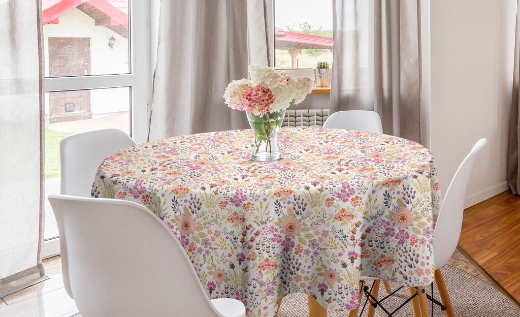 ABAKUHAUS Blumen Runde Tischdecke, Feminine Konzept, Kreis Tischdecke Abdeckung für Esszimmer Küche Dekoration, 150 cm, Pale Eggshell Multicolor