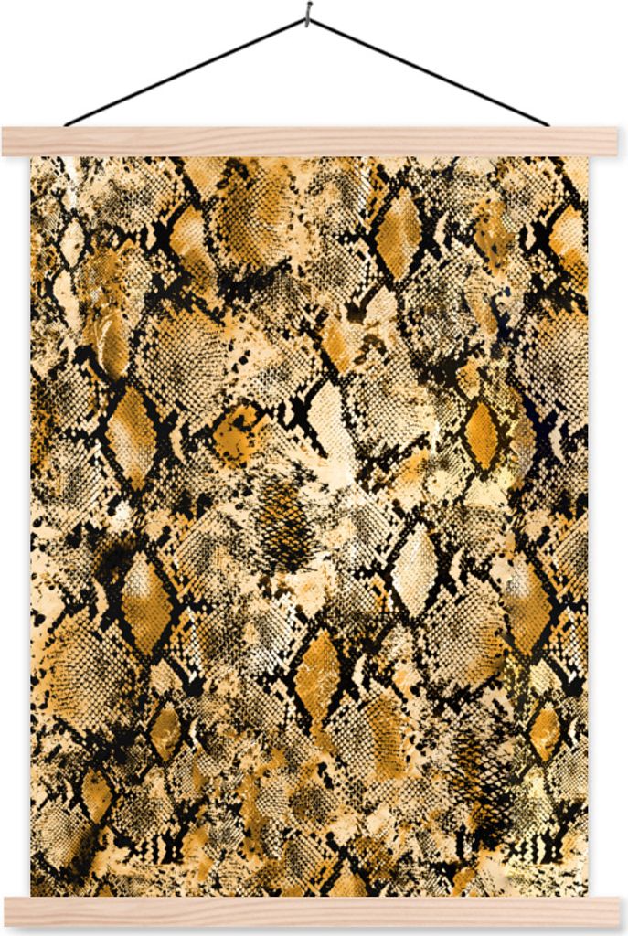MuchoWow Textilposter Tierhaut - Schlange - Gold 60x80 cm mit holzfarbenen Rahmen - Wandbild