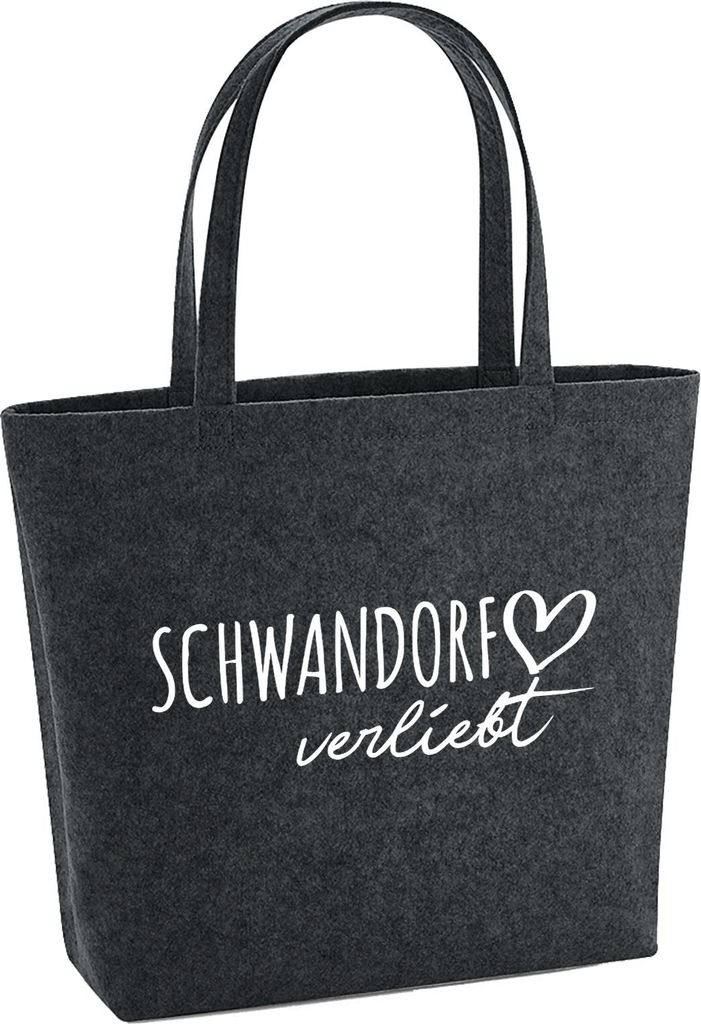 Huuraa Filzshopper Schwandorf verliebt 22 Liter Charcoal Melange Filztasche Geschenkidee