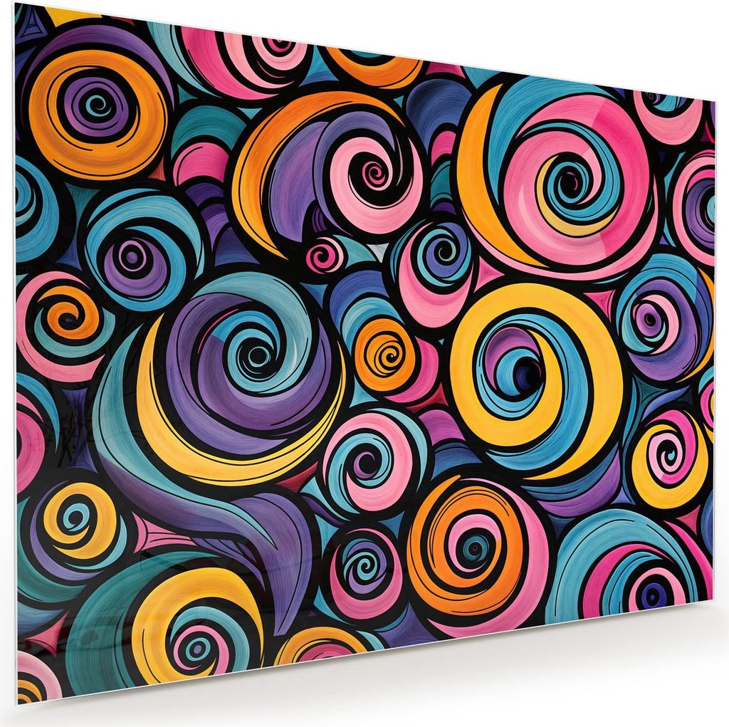 Glasbild 120x90cm in XXL für Wohnzimmer, Schlafzimmer Motiv Farbige Spiralen
