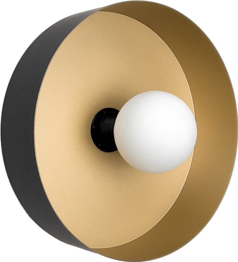 Wandlampe Messing Gusseisen rund D: 30 cm cm breit in Schwarz matt Gold E27 Retro Design
