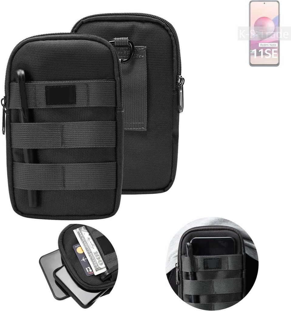 K-S-Trade Holster Gürtel Tasche kompatibel mit Xiaomi Redmi Note 11SE India Handy Tasche Schutz Hülle dunkel-grau viele Fächer, 1x