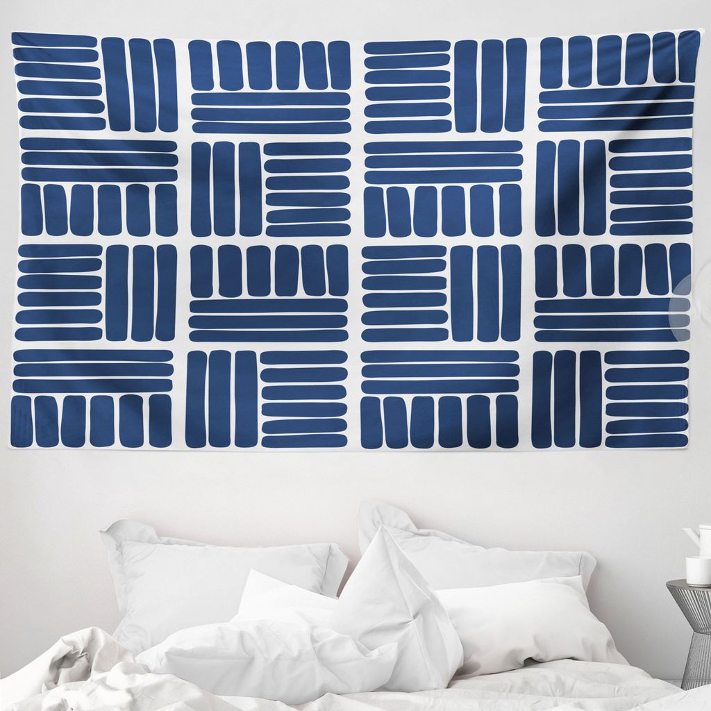ABAKUHAUS Navy blau Wandteppich, Streifen in Quadrate aus Weiches Mikrofaser Stoff Waschbar ohne Verblassen Digitaldruck, 230 x 140 cm, Nachtblau u...