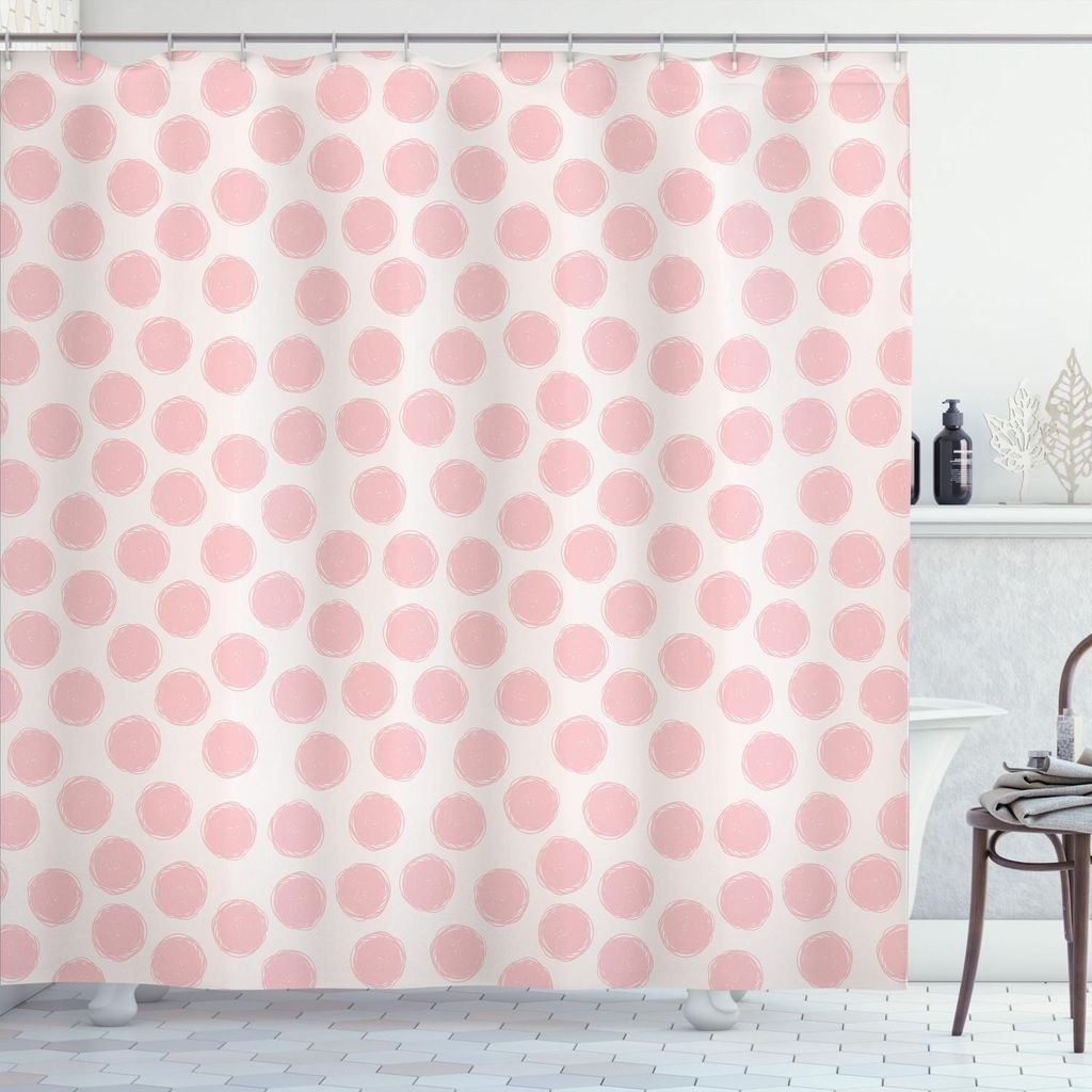 ABAKUHAUS Retro Duschvorhang, Handgezeichnete Stil Punkte in Pastellfarben und Retro-Stil süße Kindheit Muster, 175 x 220 cm, Kokosnuss und Blush