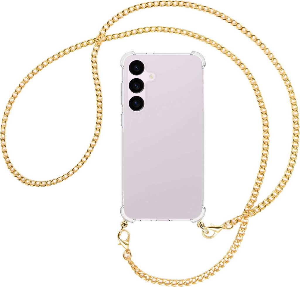 Handykette Backcover-Schutzhülle mit Band (Metall goldfarben) für Samsung Galaxy S24 Plus - goldfarbene Kette