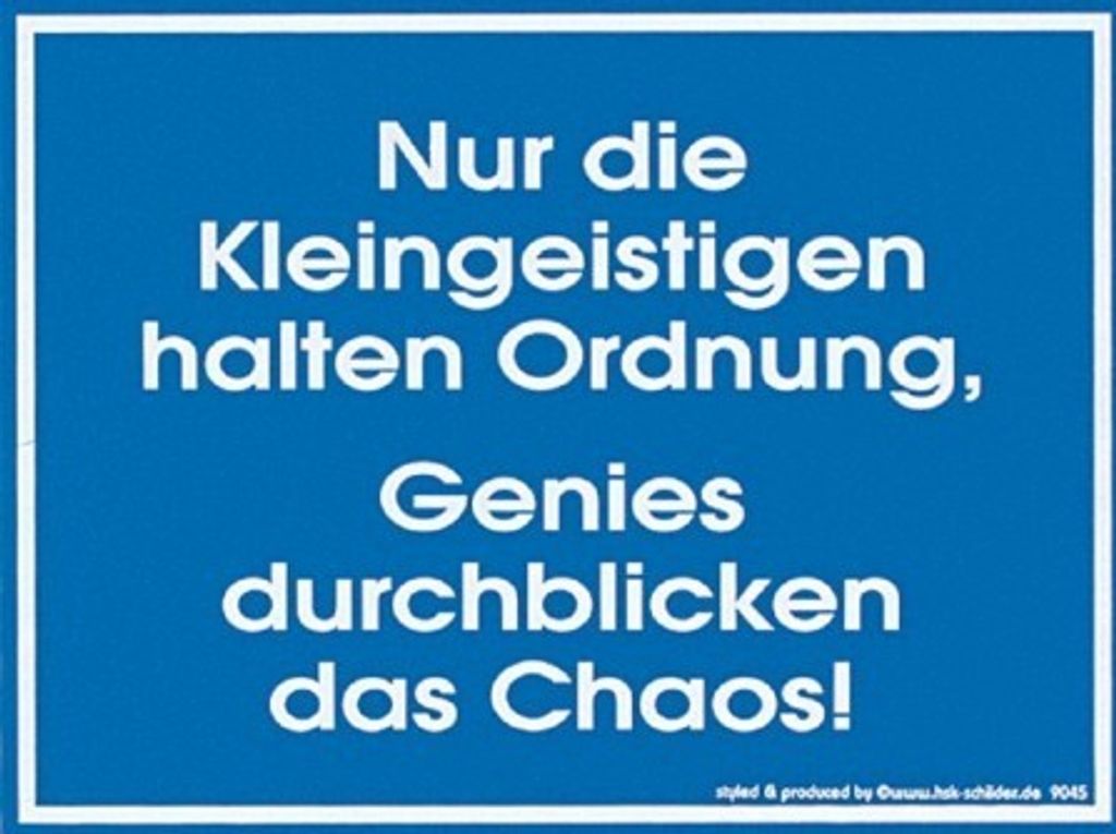 Fun-Schild - Nur die Kleingeistigen halten Ordnung... - 309045 - 20cm x 15cm - Ordnung Chaos