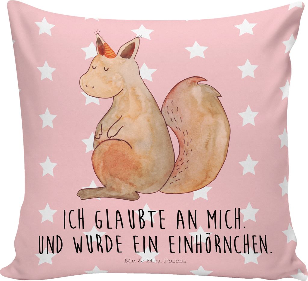 Mr. & Mrs. Panda Kissen 40x40 Einhorn Glauben - Rot Pastell - Geschenk, kuschelkissen, Sofakissen, Einhörner, Einhörnchen, Eichhörnchen, für so...