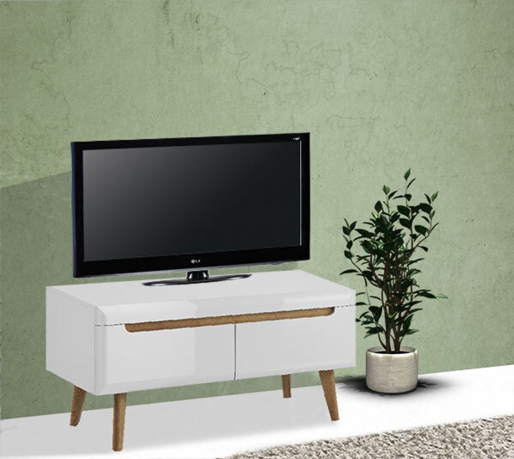 Lowboard TV-Unterschrank TV-Kommode 107cm weiß hochglanz riviera eiche
