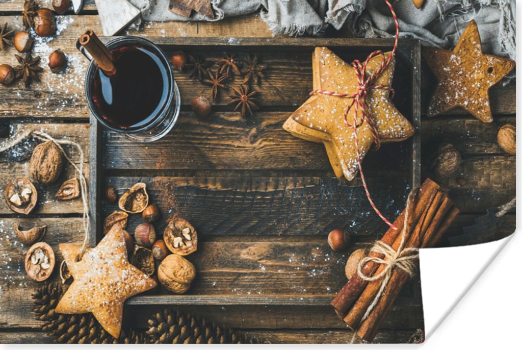 MuchoWow Poster Alkohol - Wein - Tablett - Sterne - Zimt 120x80 cm - Bilder