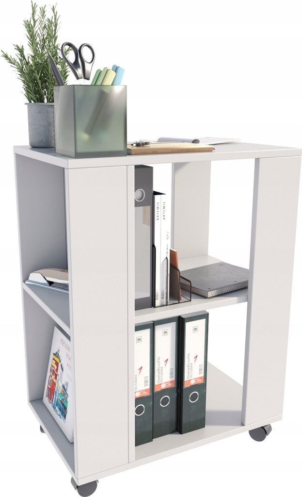 MATKAM Multifunktionaler Beistelltisch mit Rollen, B60 x H78,6 x T40 cm, Perfekt für Büro (Weiß)