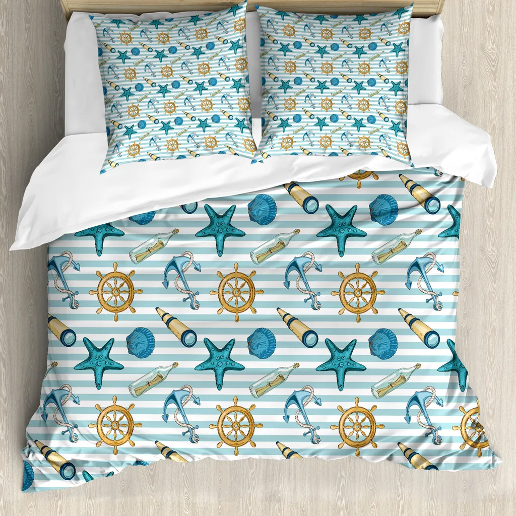 Copripiumino Nautico ABAKUHAUS 155x220 - Design Ancora e Stelle Marine