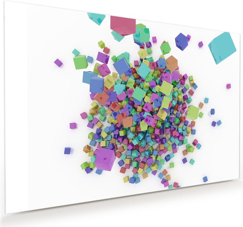 Glasbild Wandbild Regenbogen Würfel 75x50cm in XXL für Wohnzimmer, Schlafzimmer, Badezimmer, Flur