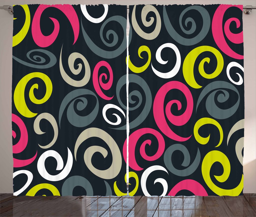 ABAKUHAUS Psychedelisch Rustikaler Vorhang, Sixties-Strudel, Wohnzimmer Universalband Gardinen mit Schlaufen und Haken, 280 x 245 cm, Mehrfarbig