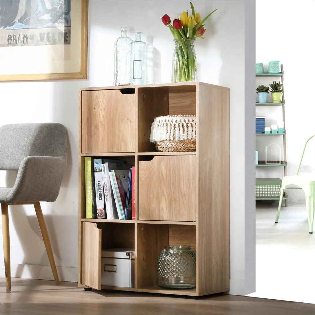 Étagère de rangement 6 cases avec portes en bois modulable - 2