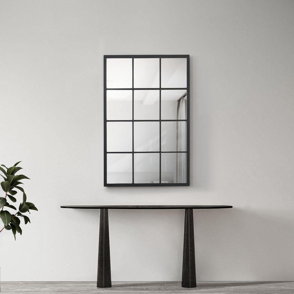 Wandspiegel ’Cupello’ Fensterspiegel 90x60 cm Schwarz, matt Produktbild 