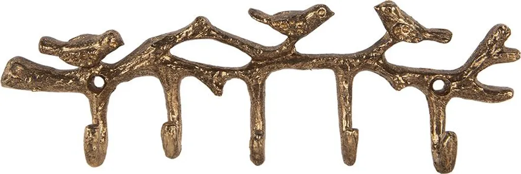 Portemanteau Mural Oiseaux pour Bijoux et Accessoires Métal Doré 18cm