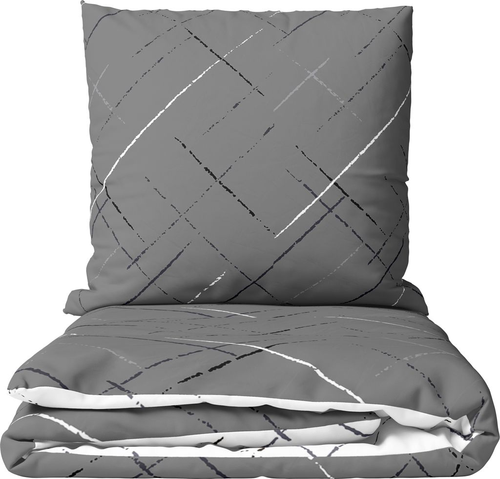 Bettwäsche Baumwolle 200x220 cm Set Grau Streifen Wendebettwäsche mit Reißverschluss Pflegeleicht & Bügelfrei