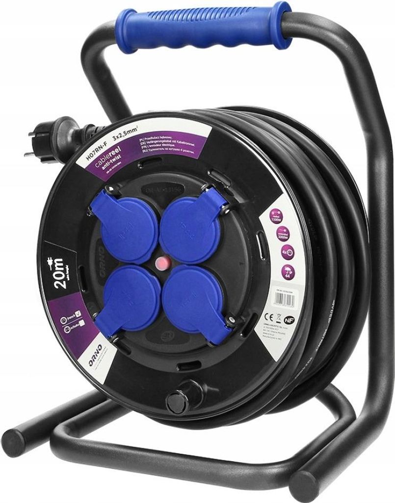 Orno | Kabeltrommel OR-AE-13156 - 20 m - 4×2p+z - mit Anti-Twist - Für außen - Überlastschutz