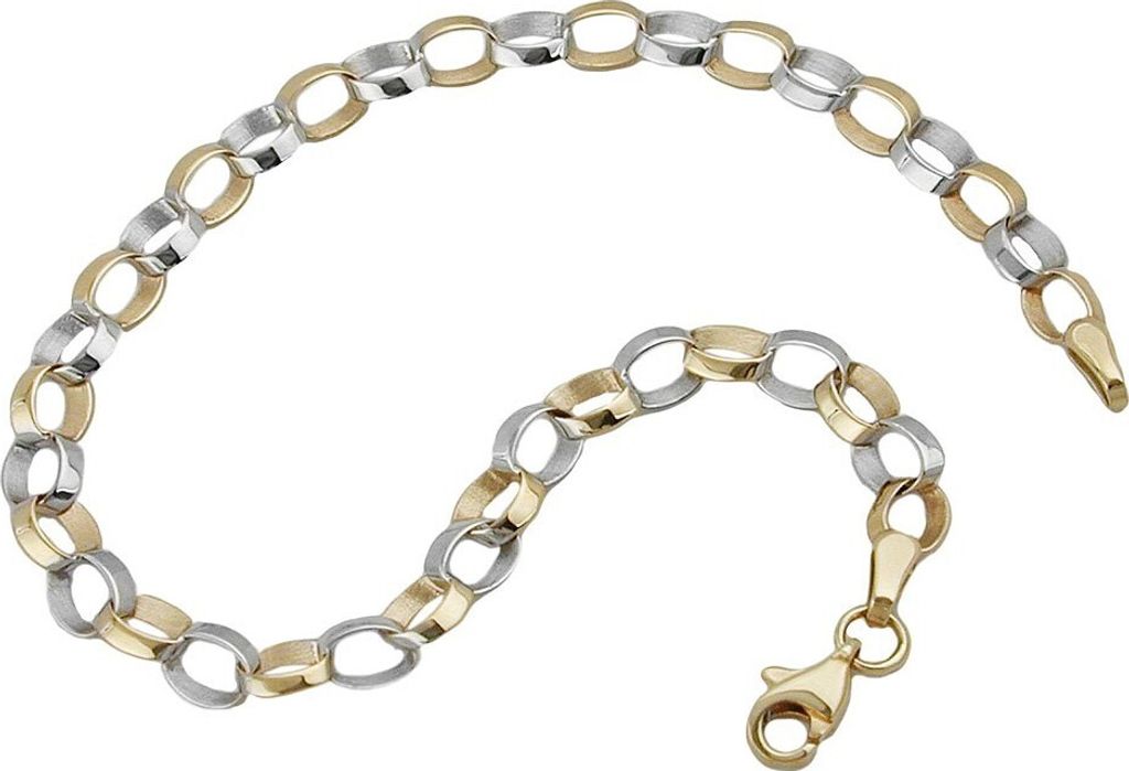 Armband Ankerkette Goldschmuck bicolor 375 Gold 19cm Armschmuck Damen