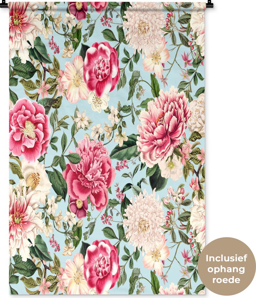 MuchoWow Wandteppich Wandbehang Blumen - Rosa - Muster 90x135 cm Tapisserie Dekoration Wandtuch - Baumwolle - Wandskulptur
