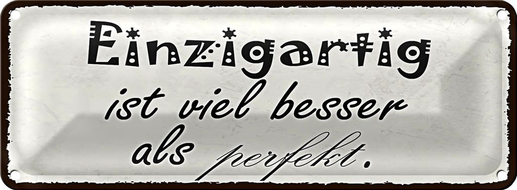 Blechschild Spruch 27x10cm einzigartig besser als perfekt Dekoration