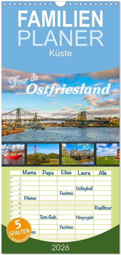 Familienplaner 2026 - Tour de Ostfriesland mit 5 Spalten (Wandkalender, 21 x 45 cm) CALVENDO