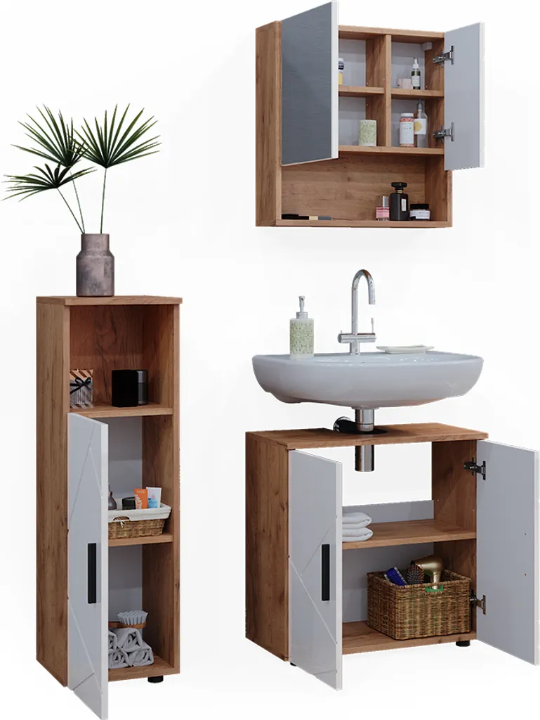 Vicco Irma Set de Bain 3 Éléments Blanc Brillant et Chêne Doré Modèle 40538 - 8