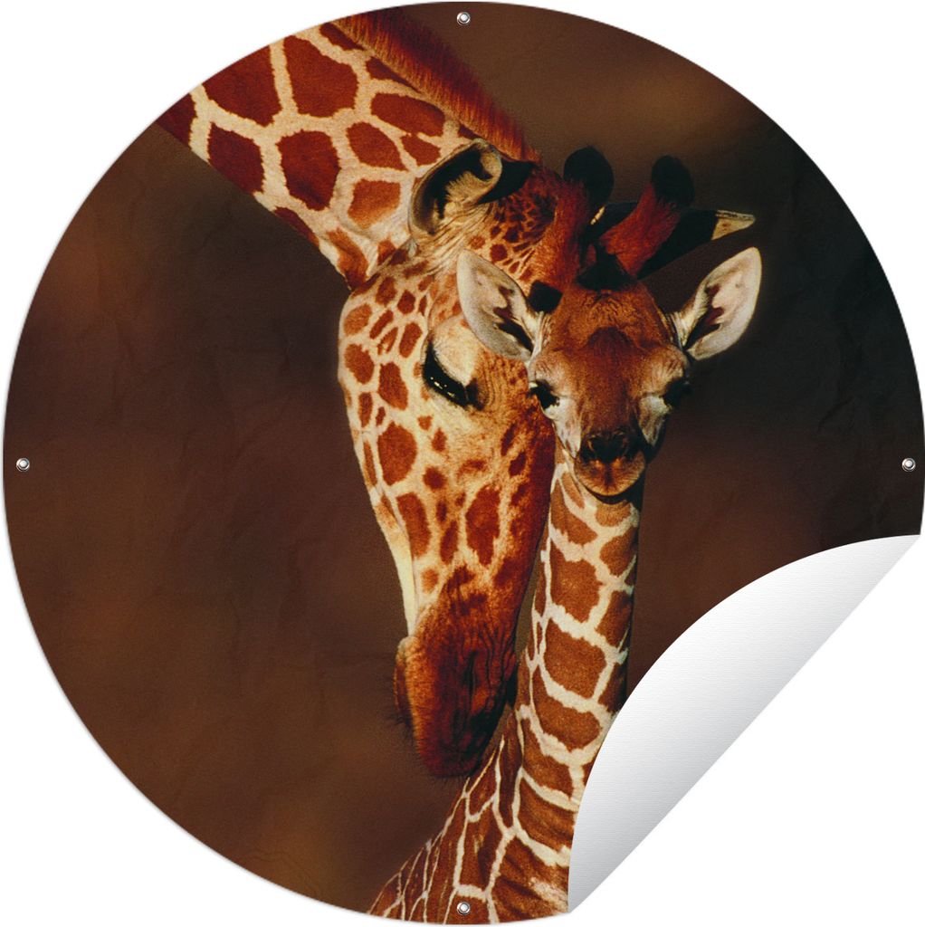 MuchoWow Gartenposter Outdoor-Poster Rund Giraffe - Kalb - Porträt Ø 90 cm Gartendeko Rundes Poster draußen