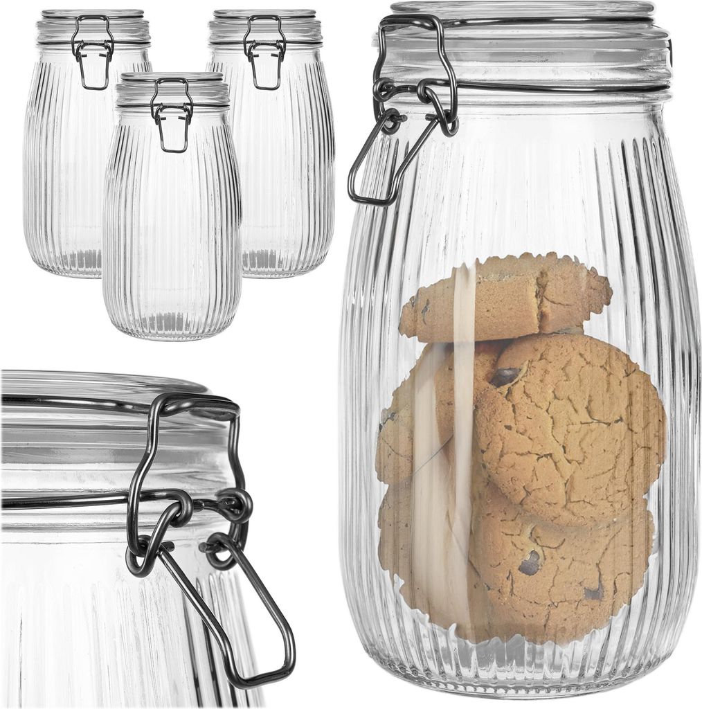 KADAX Glasbehälter 1450ml, 3er Set, Vorratsgläser aus Glas mit Bügelverschluss, große Aufbewahrungsgläser mit Deckel, Bügelgläser zur Küche...