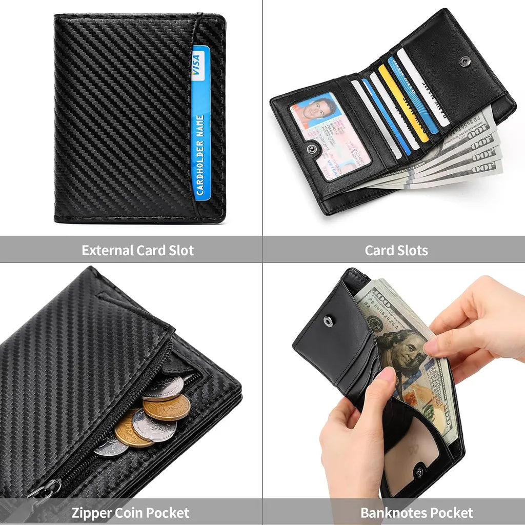 Portafoglio Da Uomo, Con Velcro, Sottile E Compatto, Blocco RFID