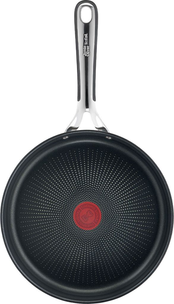 A top-down view of a frying pan.