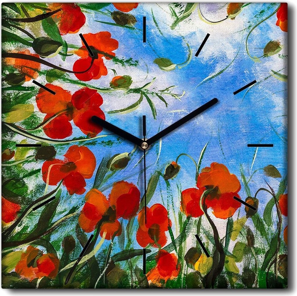 Coloray Uhr auf Leinwand 30x30 cm Wand Uhr Dekoration Wohnzimmer Segeltuch schwarze Hände -Maki Meadow Landschaft.