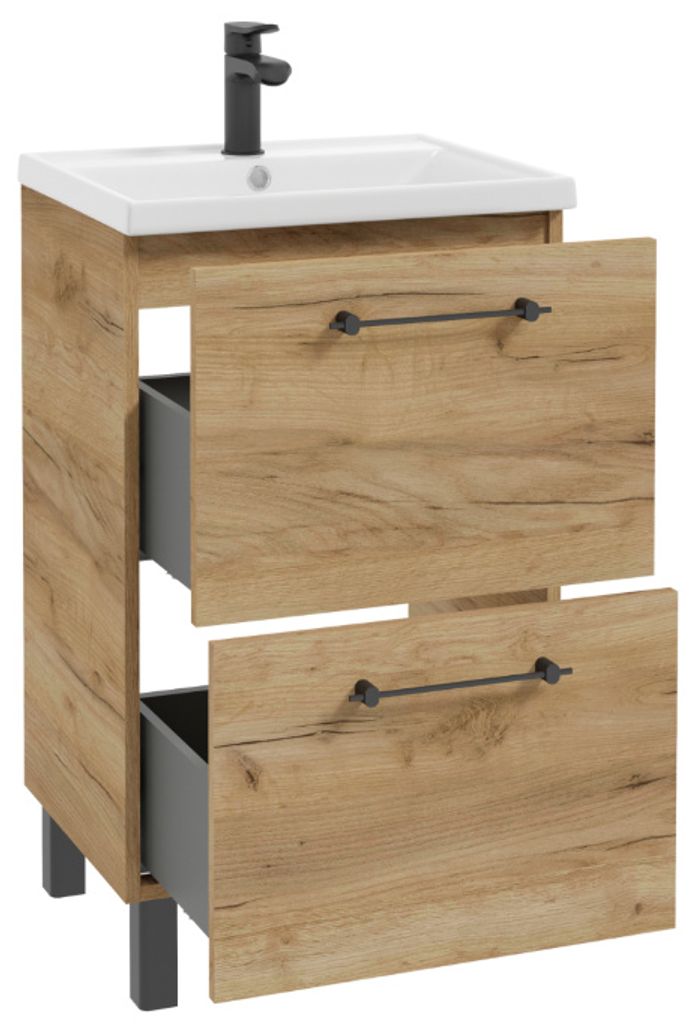 Badkamerkast met wastafel en 2 lades, 60x80 cm, staand, Productafbeelding 