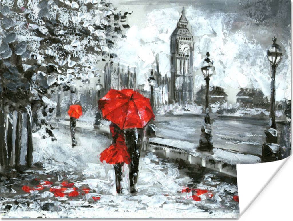 MuchoWow Poster Gemälde - Regenschirm - Öl 40x30 cm - Plakate für die Wände - Poster Wohnzimmer