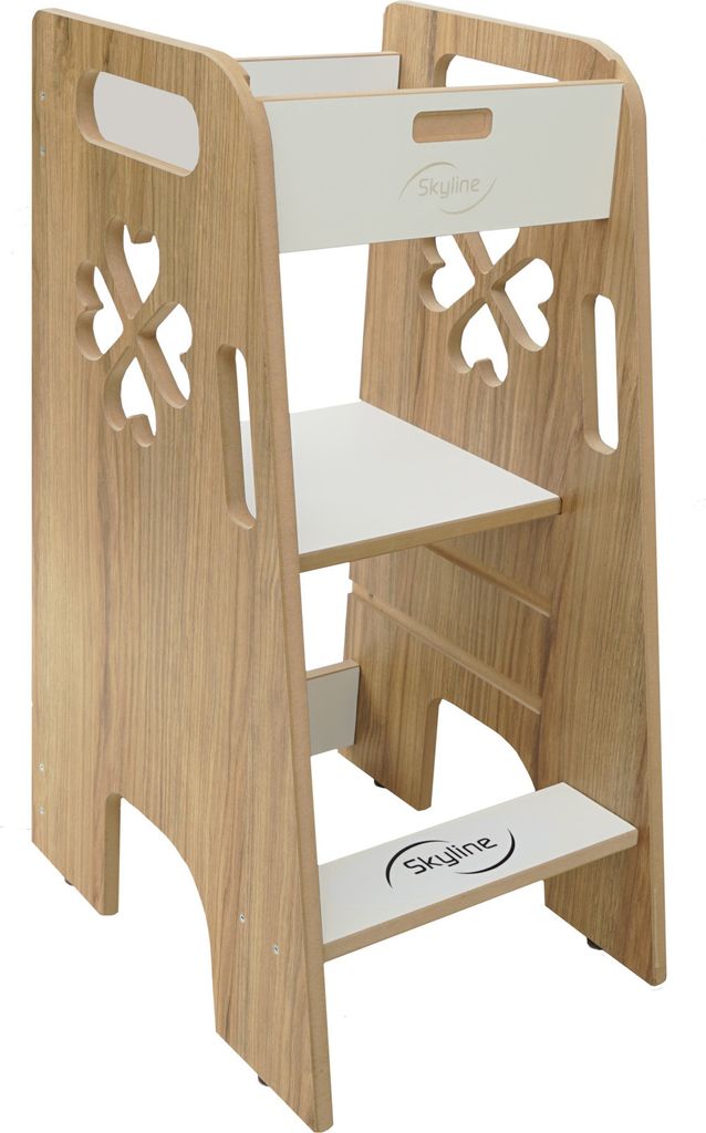 Skyline Steh und Lernturm Baby ab 1 Jahr Montessori Learning Tower Höhenverstellbar Tritthocker Kinder Indoor Möbel Kinderzimmer Trittschemel Kit...