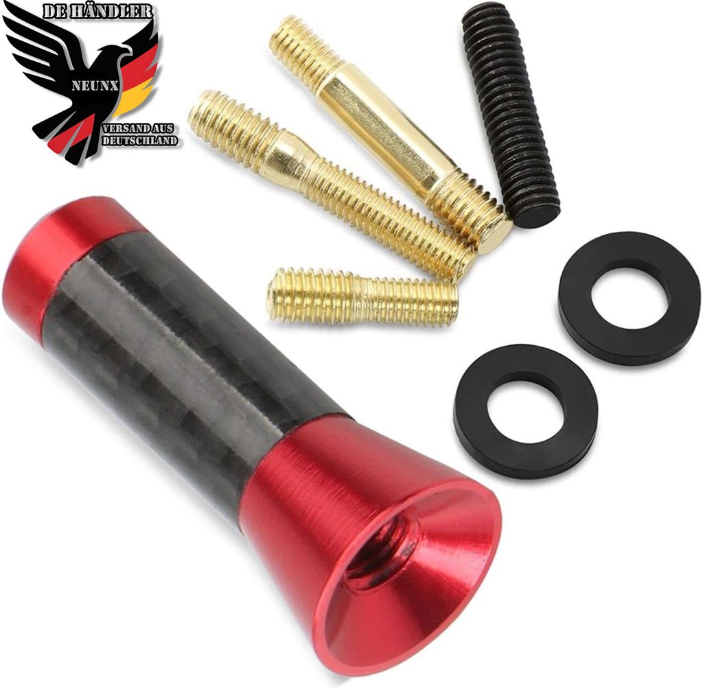 3,5cm Autoantenne Carbon Kurz Stab Stabantenne Dachantenne Universal Antenne Auto KFZ Dach 16V AM FM DAB Radio mit 3 Adapter M4 M5 M6 Gewinde, Rot